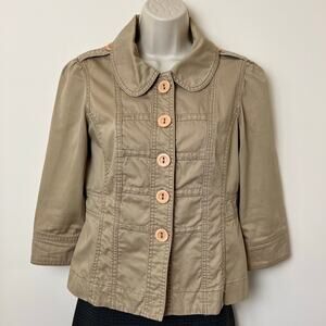 American Rag Cie Khaki Military Band Swing Jacket Peter Pan Collar Medium
